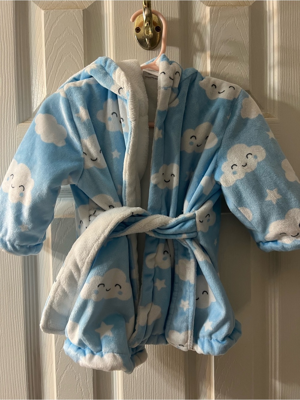 Blue Cloud Plush Kids Pajama Robe with Hood Size 2T